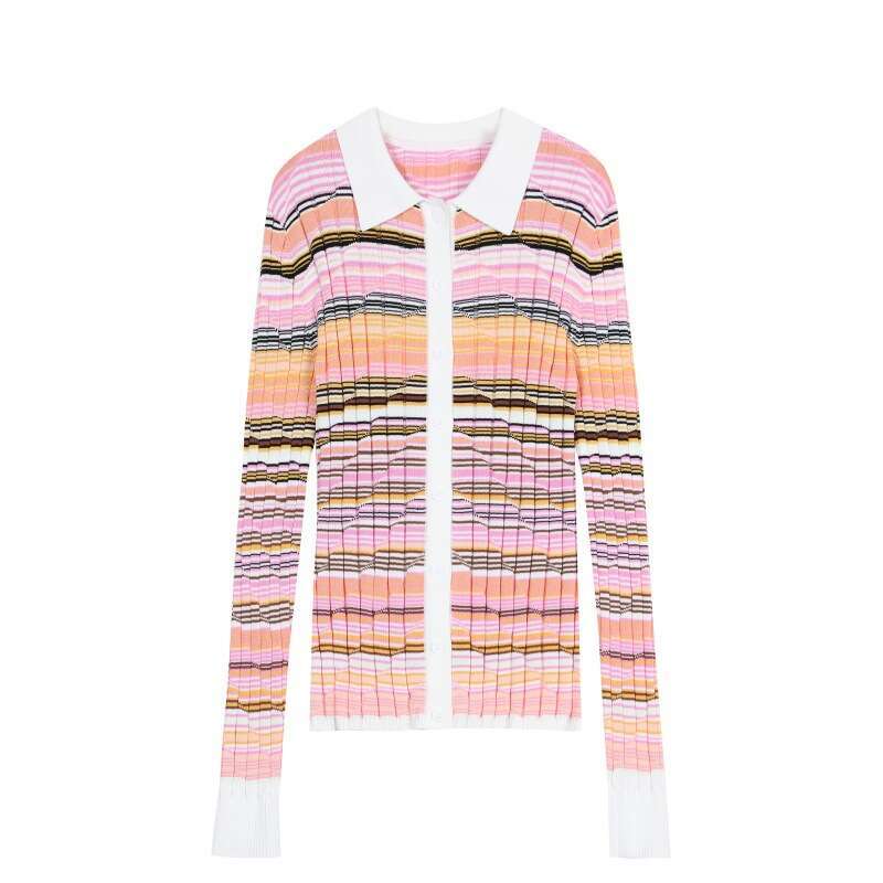 2026 High end Spring and Autumn Elegant Women's Pink S6 Collar Long Sleeve Single breasted Tencel Cotton Knitted Sweater