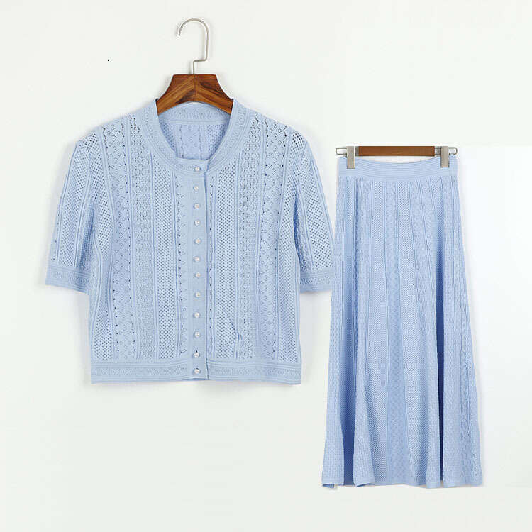 2026 A12 Spring New Designer French Fashion Mid Sleeve Knitted Cardigan Jacket+Skirt Set for Women