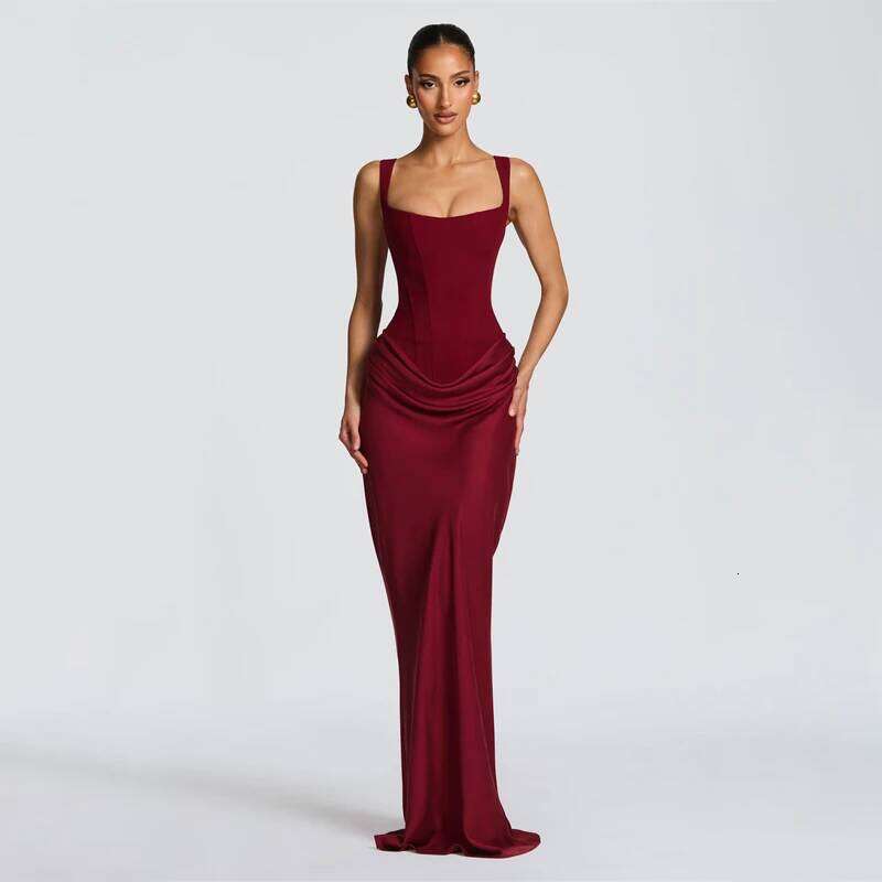 Women Sexy Solid Pleated Strapless Dress Lady Chic Off-Shoulder Backless High Waist Split Dresses 2026 New Evening Party Gown Gowns Elegant