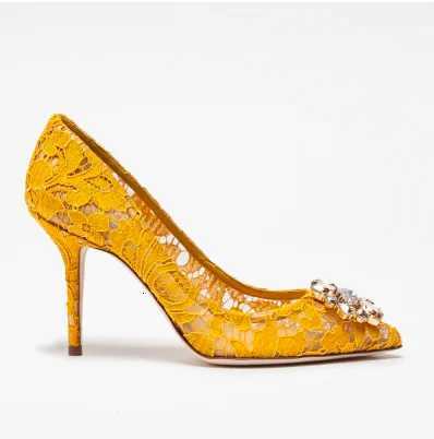 Fashion Style Pointed Toe Lace Rhinestone High Heels 6CM or 95CM Wedding Shoes Comfortable Work Shoes Crystal Women Shoes C260321