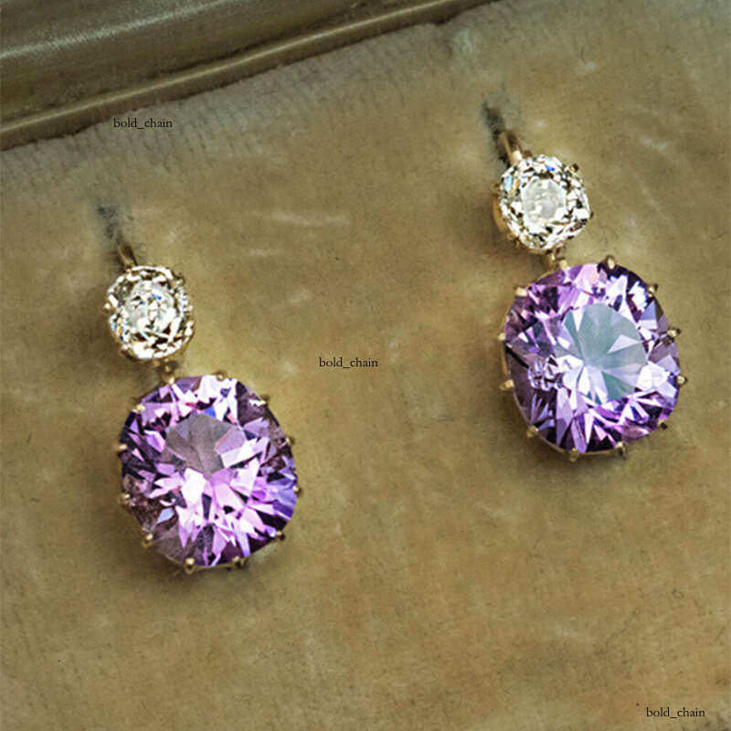 new Korean Dongdaemun style simple versatile purple Moissanite geometric earrings fashionable and slimming drop earrings