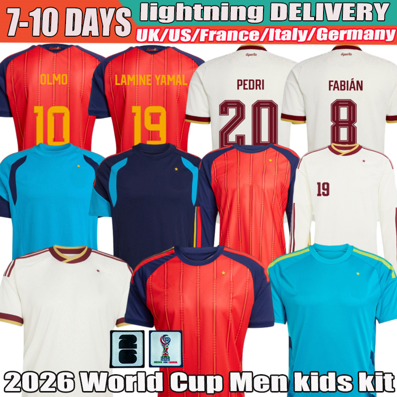 2026 Espana Jersey #19 Lamine Yamal WILLIAMS RODRIGO Pedri Olmo Gavi Merino Soccer Jerseys Joselu Carvajal Zubimendi Spain Jersey 2026 Football Shirt Men Kids Kit