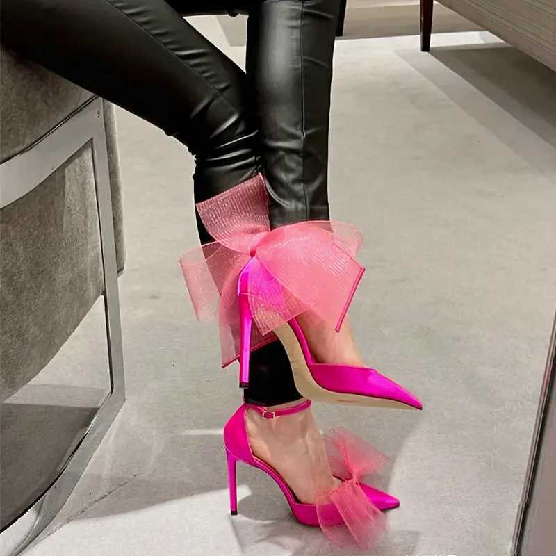 Satin Bow Pumps Solid New Arrival Pointed Toe Thin High Heel Summer Fashion Weeding Sandals Dress Sexy Shoes C260321