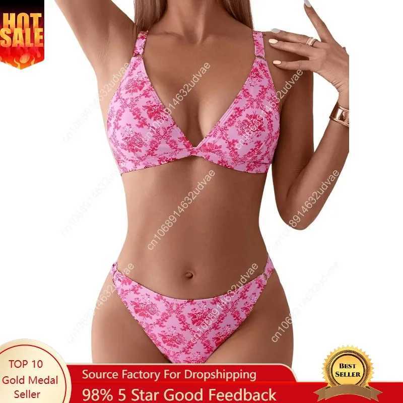 ZAFUL Womens 2 Piece Floral Print Swimsuit Triangle String High Cut Bikini Sets Bathing Suit M260321