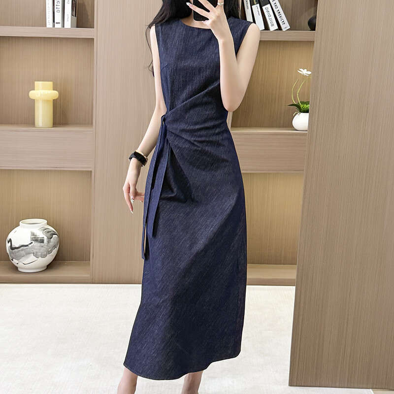 2026 Spring and A13 Summer New French Designer Fashion Twisted Band Waist Cowboy Tank Top Dress