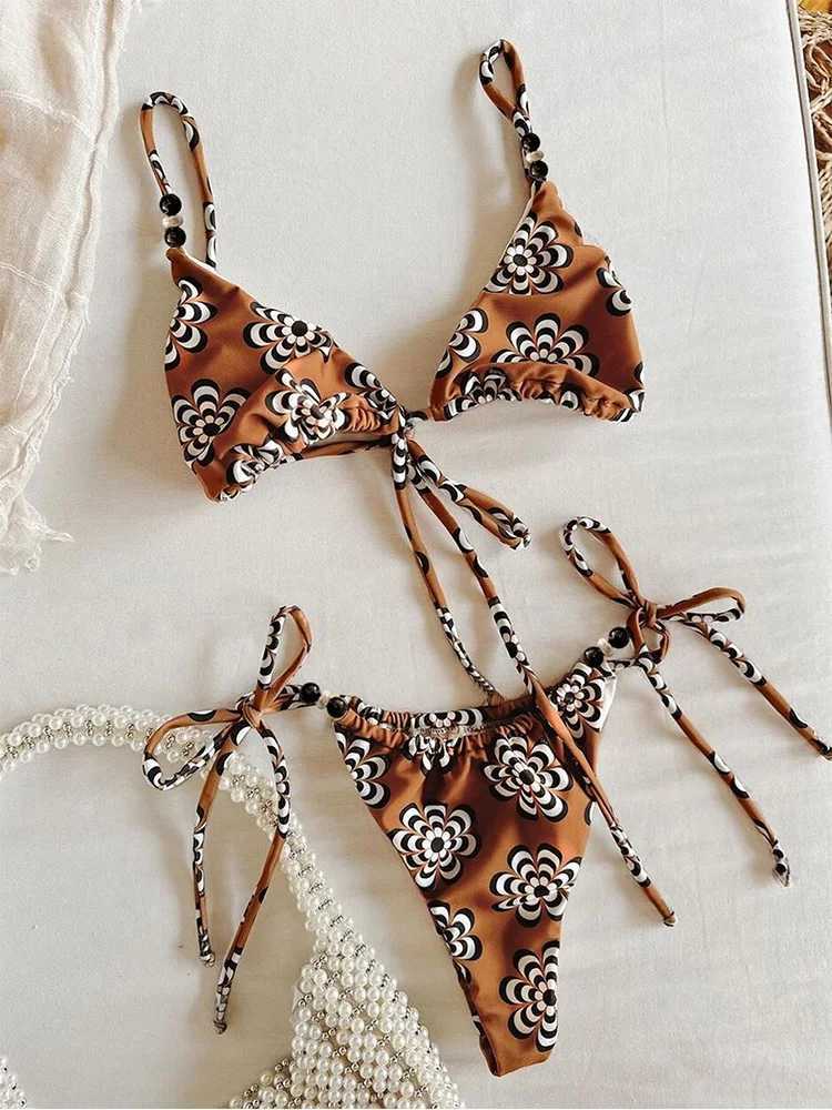 Vzvn Sexy Sportswear for Women Fashion Vintage Sleeveless Swim Print Backless 2026 New Spring Summer Two Piece Suits Bikinis Set M260321