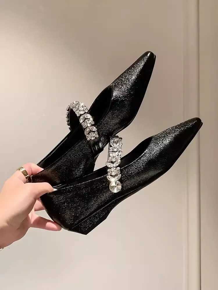 Diamonds Women Pumps 2024 New Spring Summer Split Leather Fashion Versatile Pointed Toe Shoes Elegant Office Ladies Flat Shoes C260321