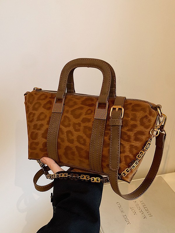 2026 New Leopard Print Vintage Chain Bag for Women, Versatile Pillow-Shaped Crossbody & Top Handle Purse