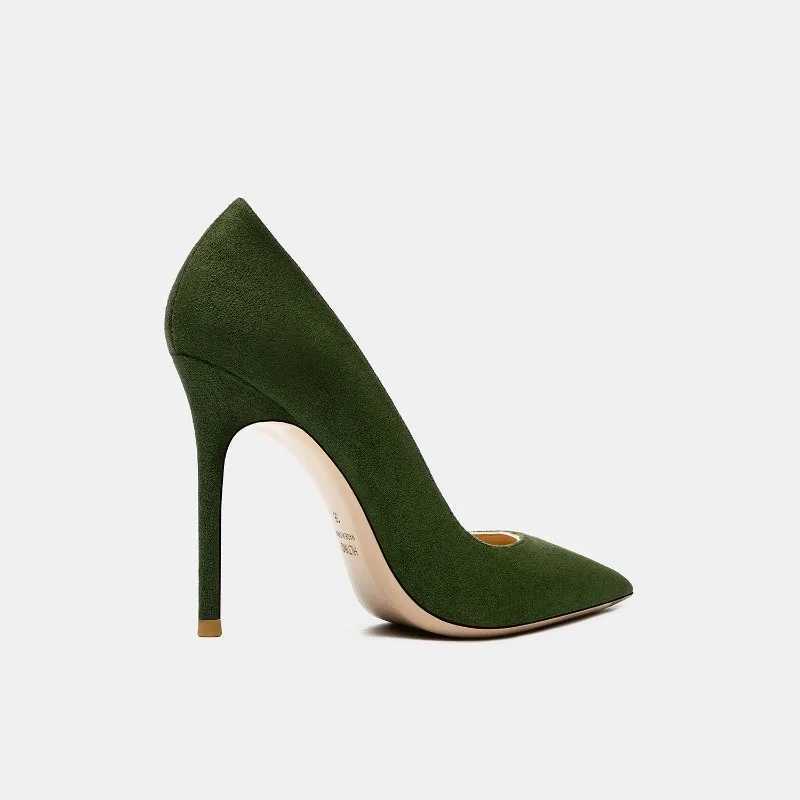 Green high-heeled shoes 2025 new style slim heel sexy temperament versatile shallow mouth suede womens pointed single shoes C260321