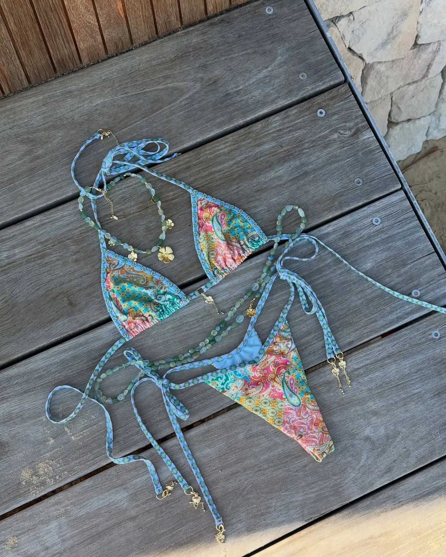 2025 Trend Trangle Stripped Micro Bikini Set Women Swimsuit Sexy Fashion Lady Biquini Swimwear Vacation Beachwear Female Clothes M260321