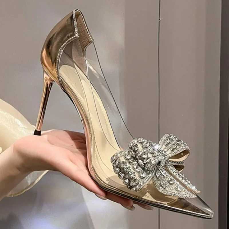 Pointed Crystal Fairy Ladies Wind Sandals Rhinestone Butterfly-knot Transparent High Heel Pumps Women Fashion Dress Shoes C260321