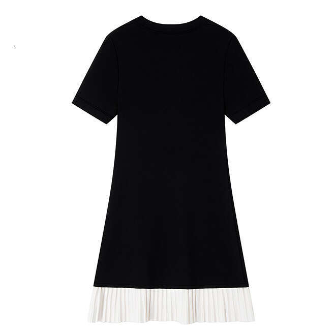 Designer's high-end elegant A11 women's French black and white color block round neck sleeves, single breasted pleated skirt, knitted short 