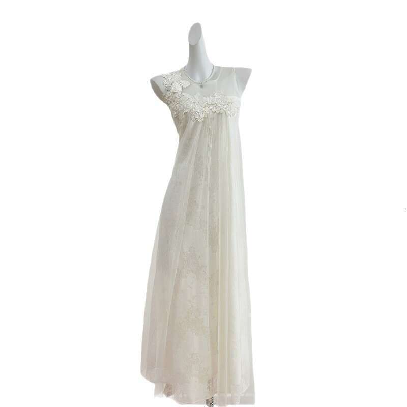Designer's new k30 women's lace patchwork dress, lightweight and luxurious mesh sleeveless dress