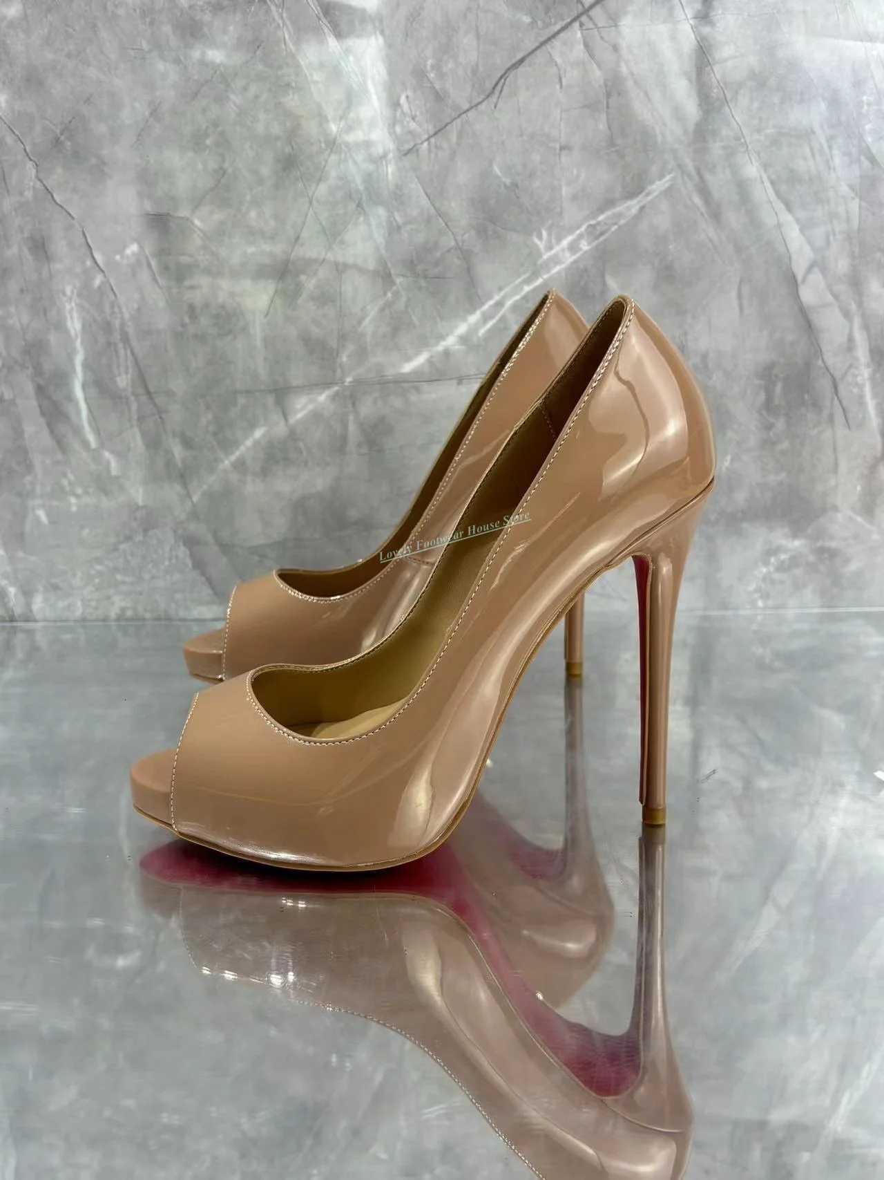 Woman New Style Leather Single Pumps Stiletto Heel Peep Toe 10Cm 12Cm Thin High Heel Female Slip On Summer Brown Sandals Shoes C260321