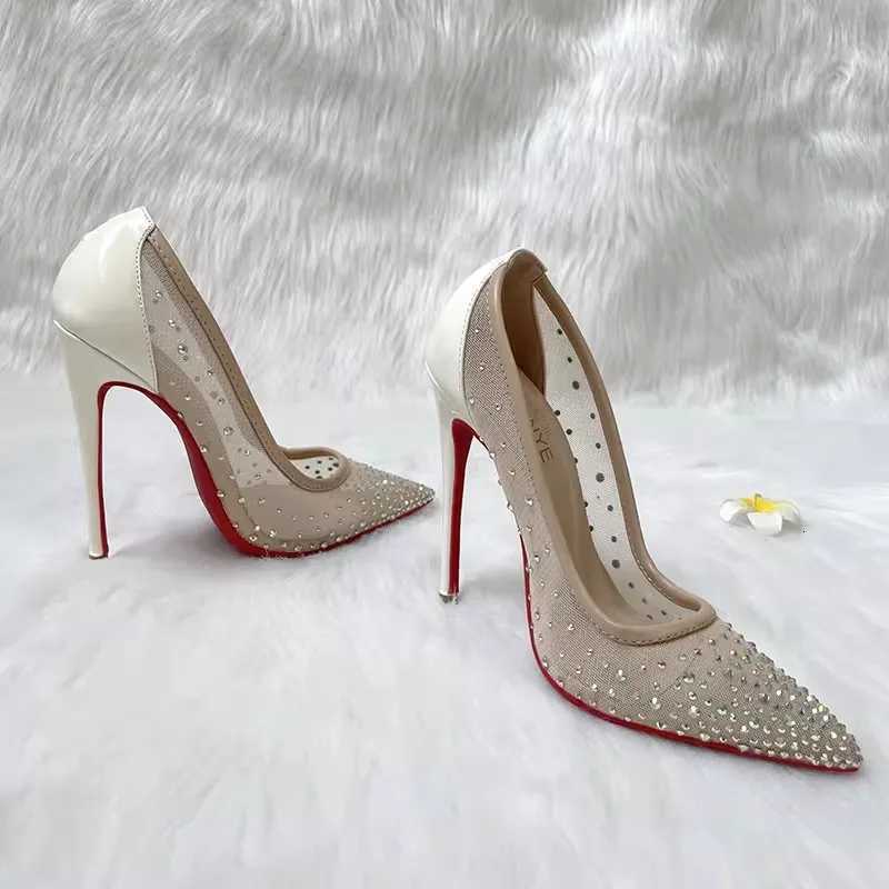 Summer pointed shallow mesh rhinestone sequins thin belt single shoes thin high-heeled dress large size small size women sandals C260321