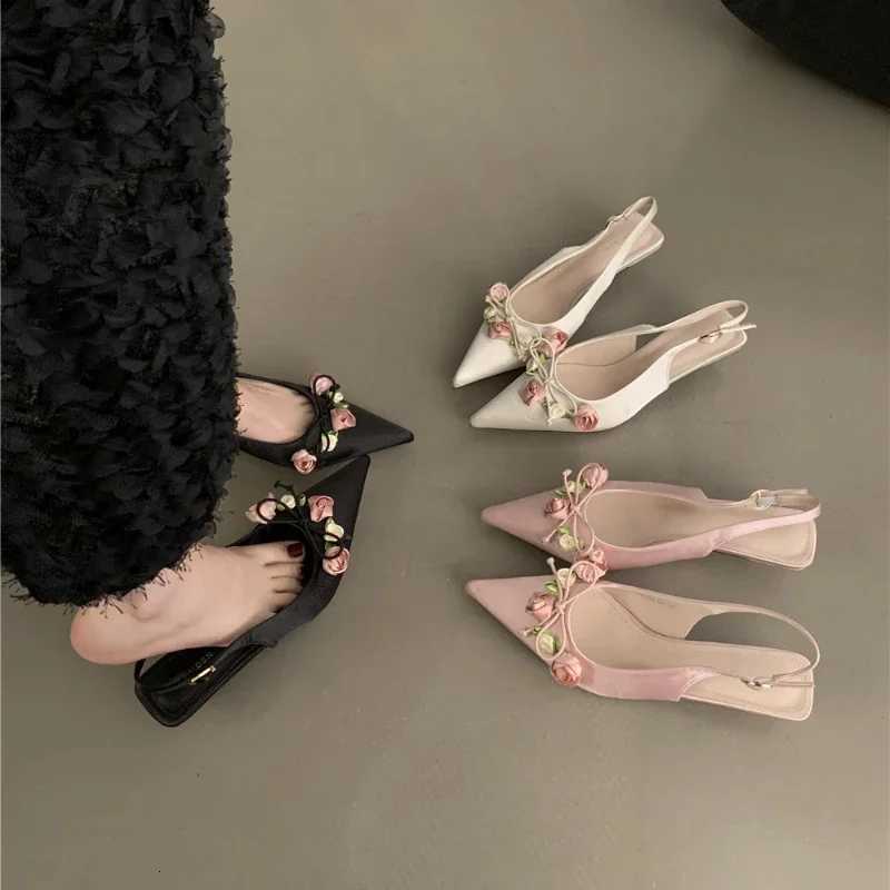 2024 New Spring Summer Fashion Flower Sweet Pointed Shallow Pointed Toes Lolita Bow Needle Casual Thin High Womens Shoes C260321