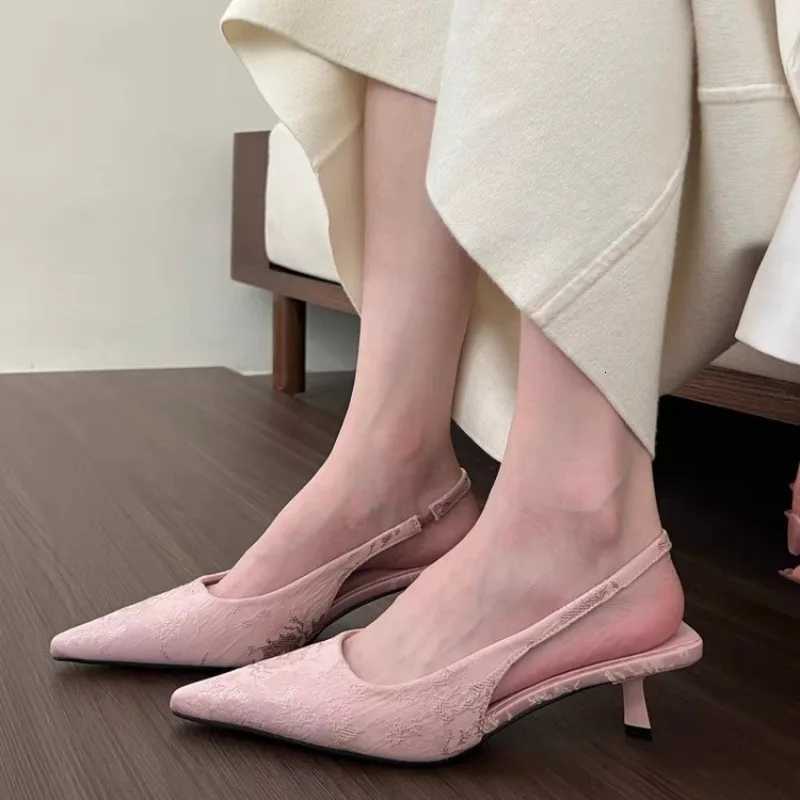 Summer New Style Popular Women Sandals Heel Ladies Shoes Pointed Toe Solid Female Womens Shoes Back Strap Slip on Heels C260321