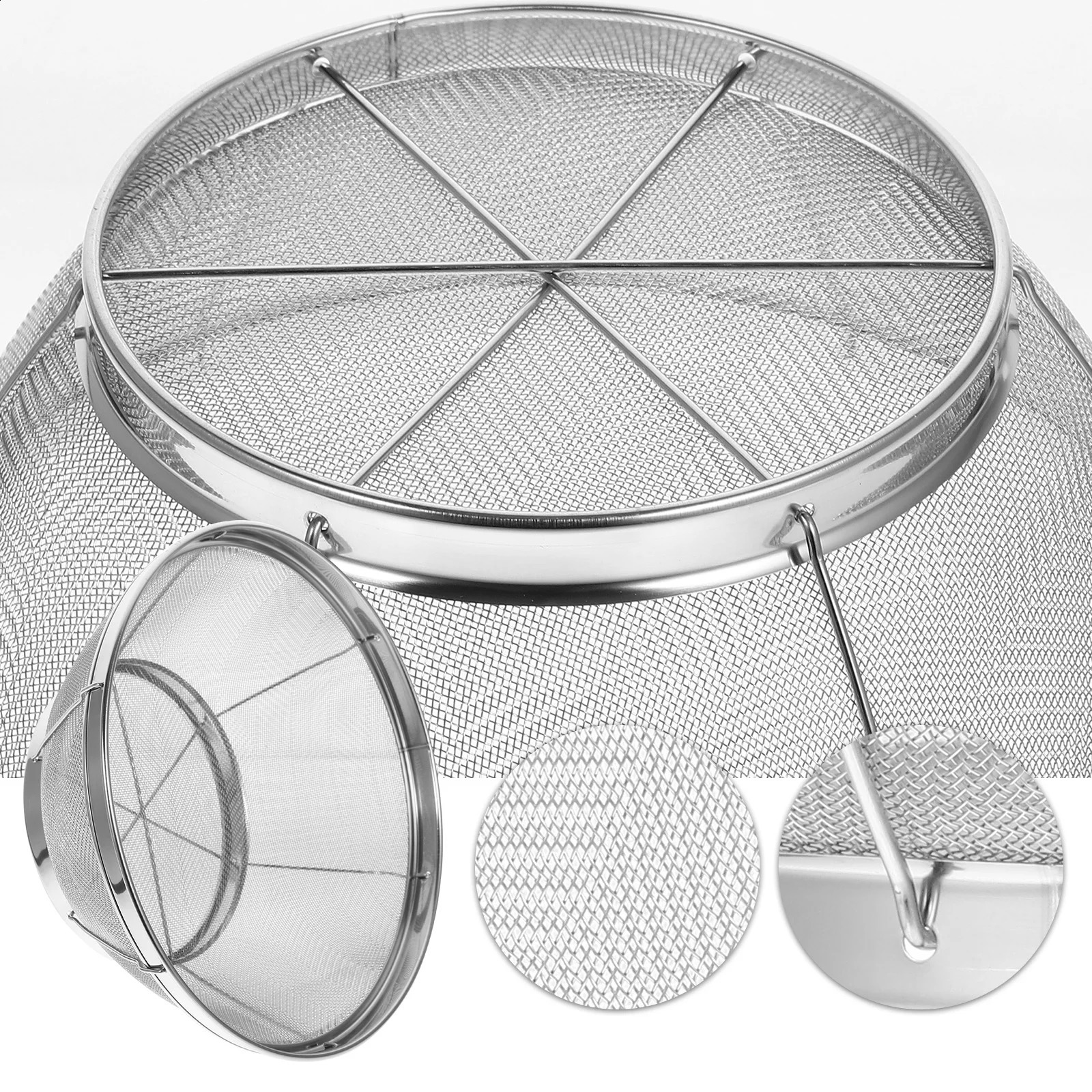 1pc Stainless Steel Rice Washing Sieve Fine Mesh Basket Kitchen Colander Fruit Rinser Strainer Container Vegetable Washing Bowl 260320