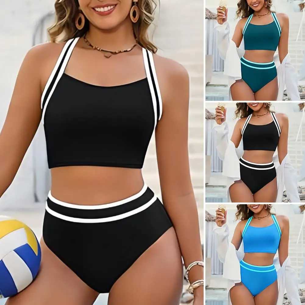 Women Bikini Set High Waist Bottom And Wide Strap Top Color Block Swimwear Two-Piece Set Swimsuit for Beach Vacation Pool Party M260321