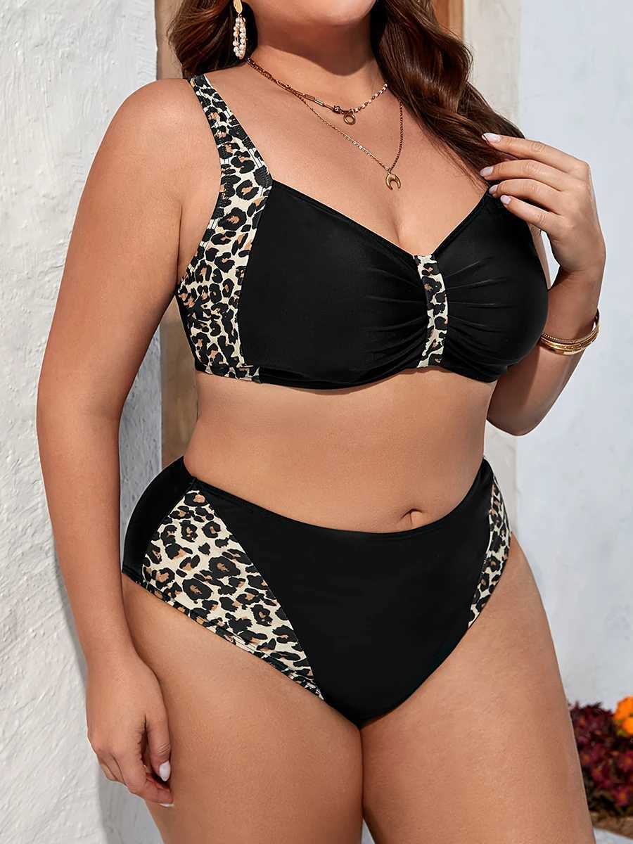 2026 Large Plus Size Bikini High Waist Swimsuit Women Printed Leopard Swimwear Female Bathers Bathing Swimming Swim Suit 0XL-5XL M260321