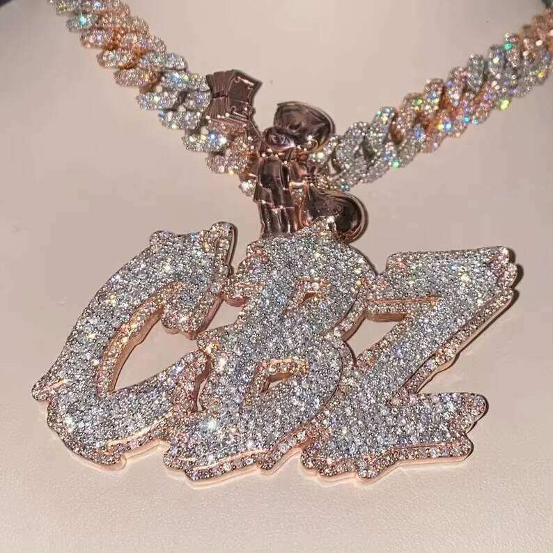Iced Out Vvs Mossanite Two Tone 925 Silver 18K Gold Plated Name Letter Hiphop Custom Moissanite Pendant - view 4