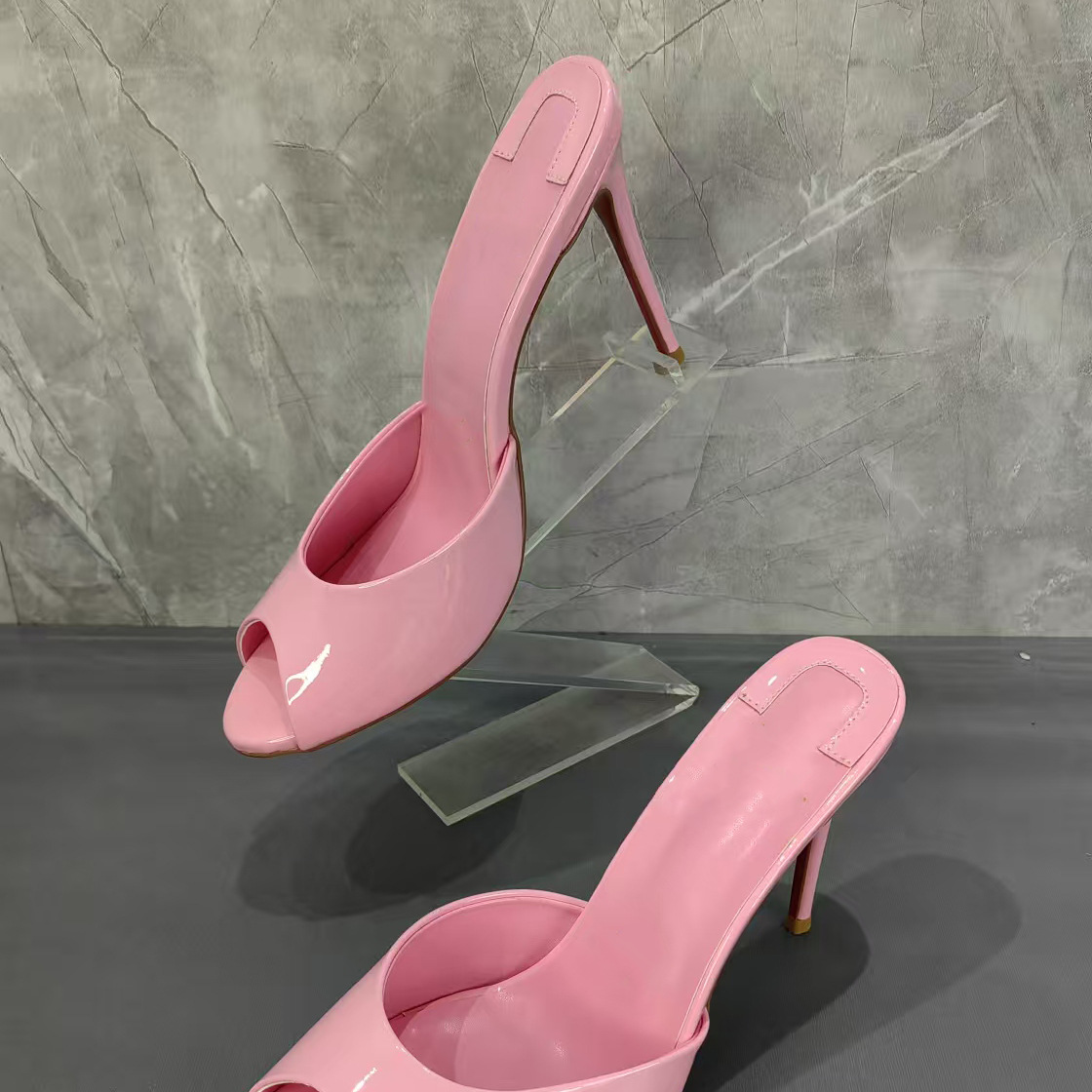 Pop Me Heels Peep Toe Sandal Womens Summer Sandal Slide Mules Leather Party Dress Pumps Brand Dolly High Heels Luxury Designer stiletto heel Pink Dollys Me