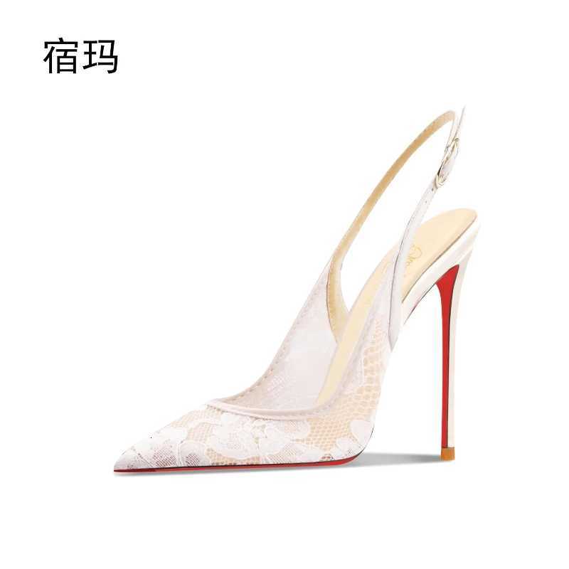 Black lace high-heeled sandals for the summer of 2025 new pointed thin heelshallow mouthcomfortable professional single shoe C260321