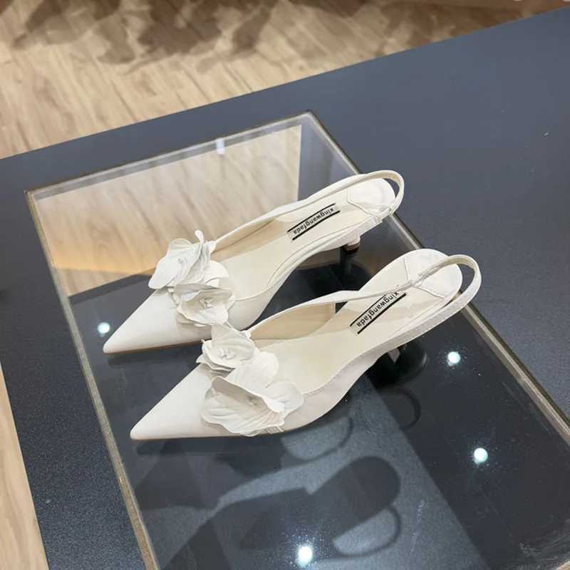 Pink Fashion Sexy Flower Female Pointed Toe Thin Low Heel Pumps Women Elegant Wedding Slingbacks Mules Ladies Heeled Shoes C260321
