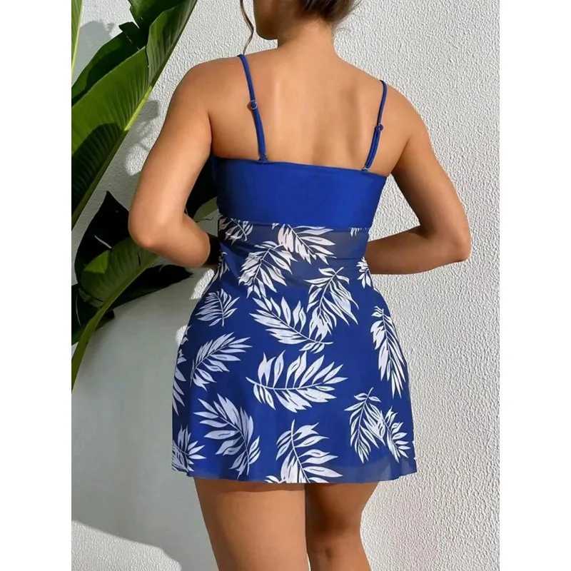 2024 Short Dress Tankini with Shorts Swimsuit Women Swimwear Female Padded Printed Bathing Swim Suit Swimming Beachwear Summer M260321