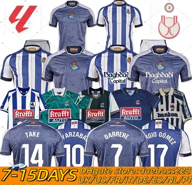 25 26 3XL 4XL Real Sociedad Jerseys Football Soccer Jerseys Retro Football Shirts Tops Kits Men Kids Fans TAKE XPRIETO BARRENE SERGIO GOMEZ ARAMBURU BRAIS MENDEZ