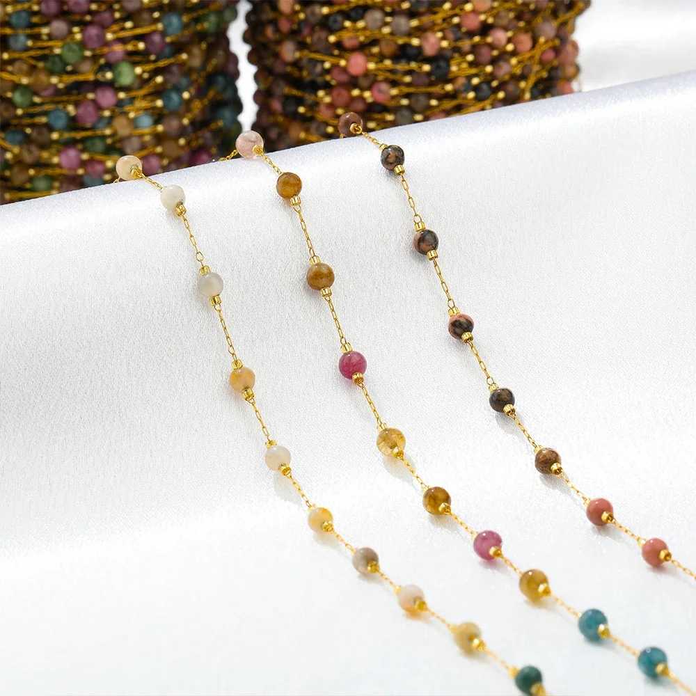 1 Meter Gold Plated Stainless Steel 4mm Beads Natural Stone Chains for DIY Women Jewelry Making Earrings Necklace Findings Bulk H260321 - view 6