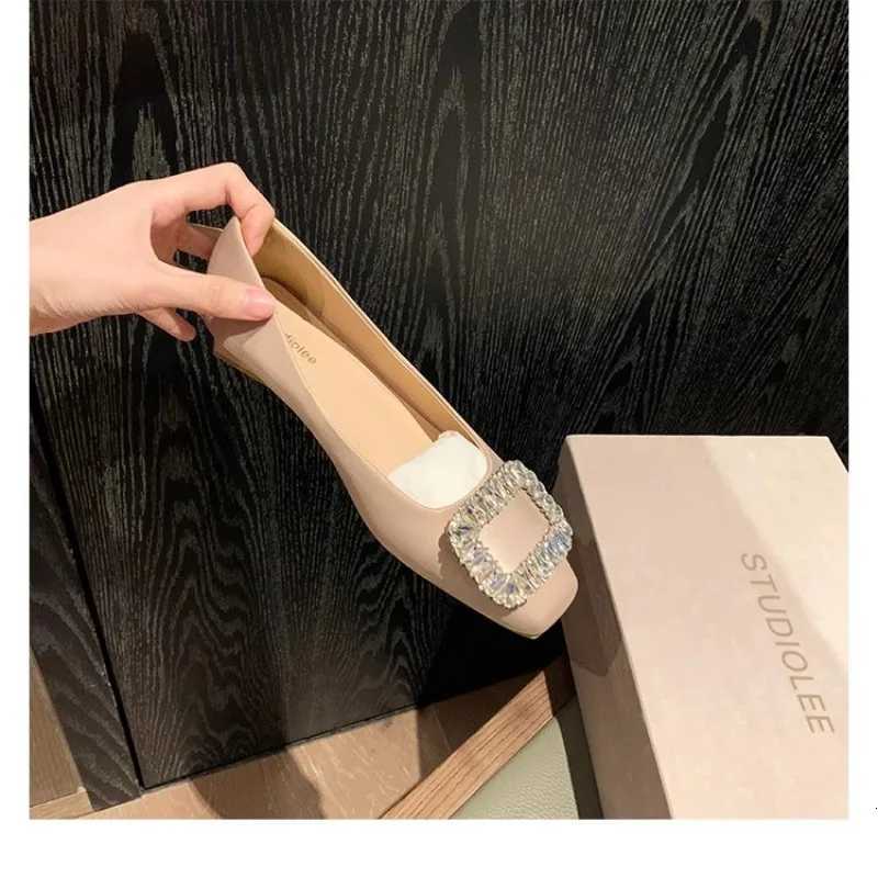 Water Diamond Shallow Mouth High Heels Women French Square Head Silver Flat Single Shoes Womens Spring Autumn New Style C260321