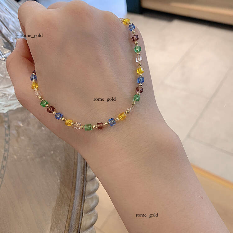 Korean Simple Elegant Fashion Fresh Handmade Beaded Colorful Crystal Necklace Choker HyunA Style