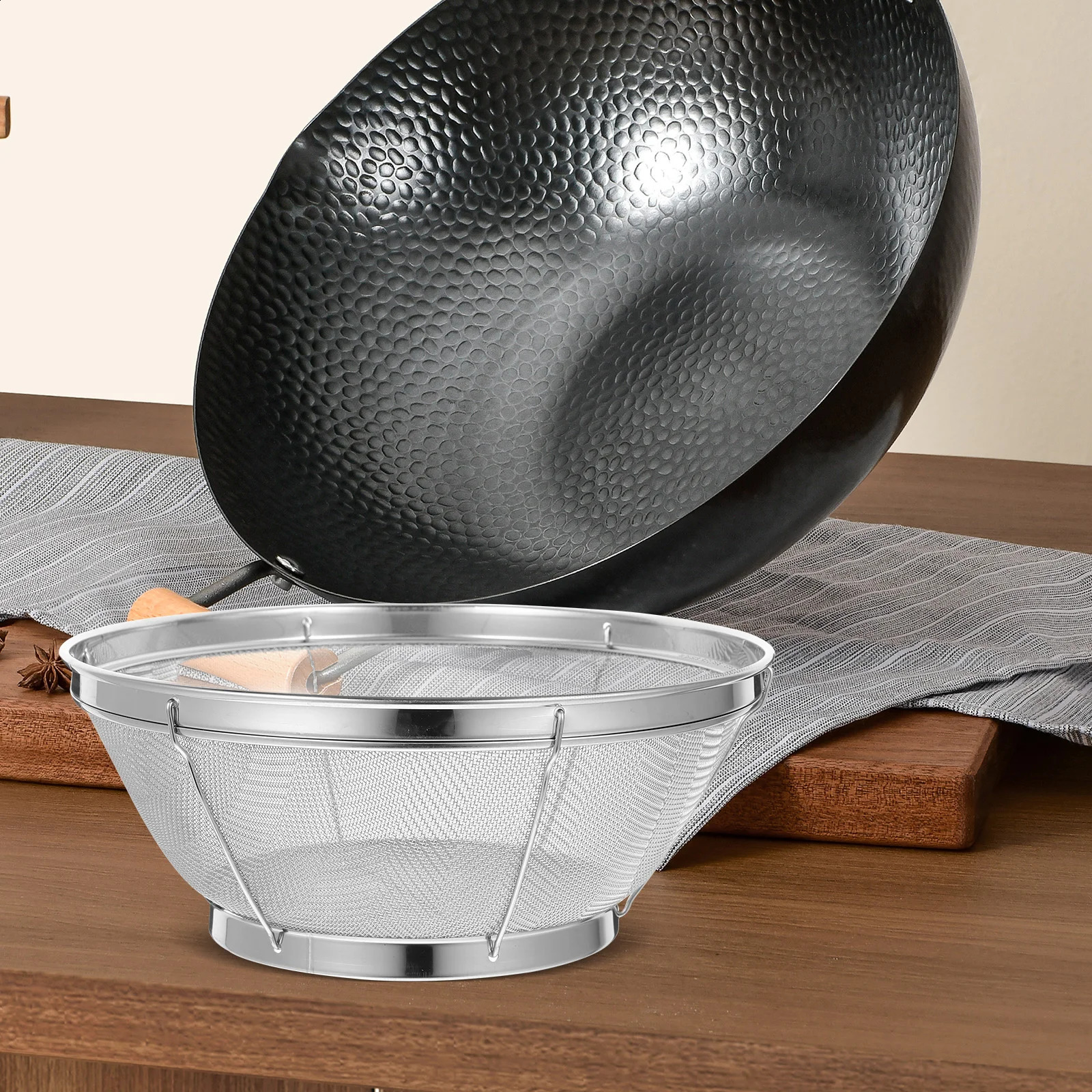 1pc Stainless Steel Rice Washing Sieve Fine Mesh Basket Kitchen Colander Fruit Rinser Strainer Container Vegetable Washing Bowl 260320
