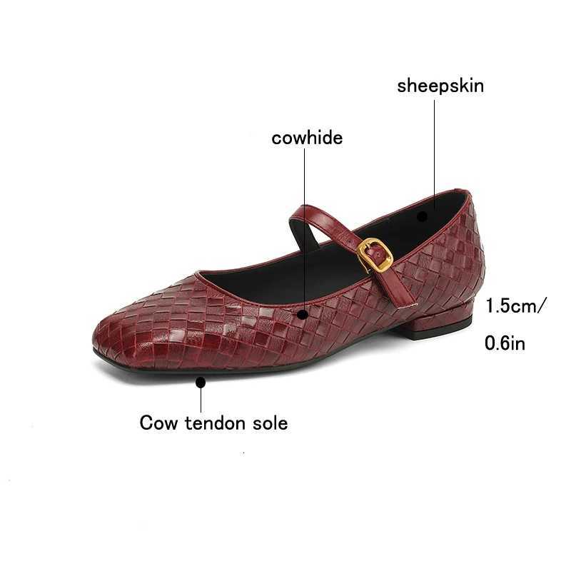 Womens new genuine leather printed cowhide square head metal elastic belt low heel plus size Mary Jane single shoe C260321