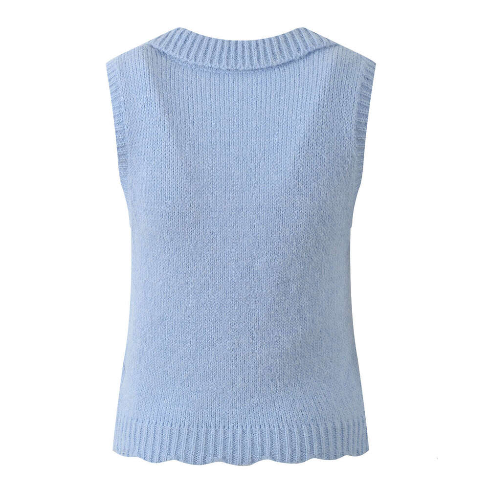 2026 Spring/Summer New Designer's Fresh S6 and Soft Beaded Flower Collar Fashionable Slim Knitted Tank Top