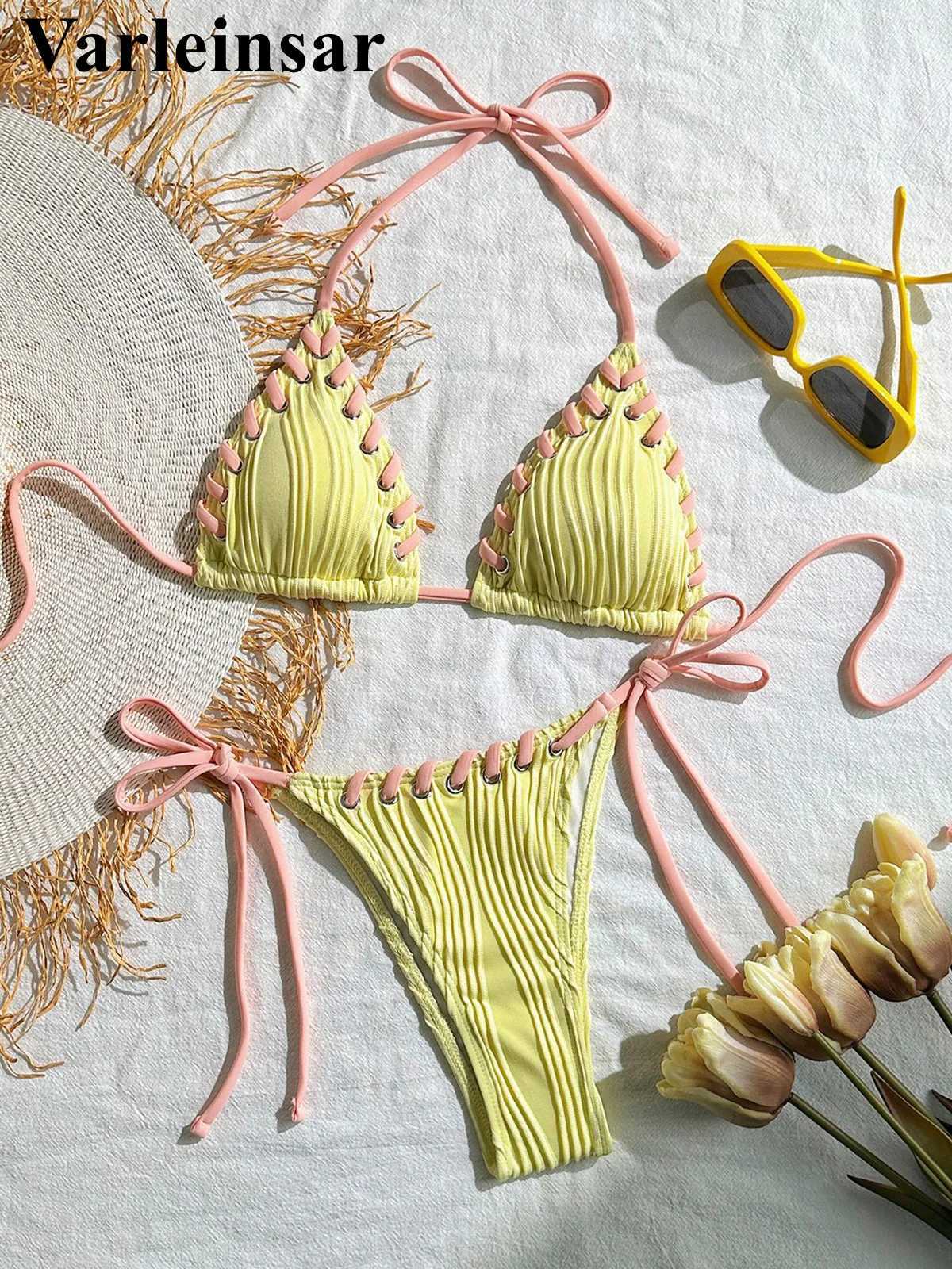 8 Colors Halter Ribbed High Leg Cut Bikini Female Swimsuit Women Swimwear Two-pieces Bikini set Bather Bathing Suit Swim V5541Y M260321