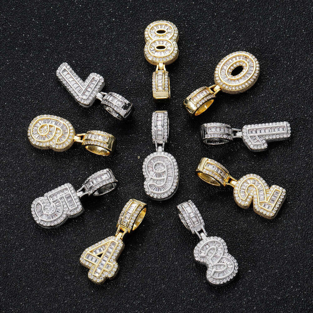 Jewelry minimalist Moissanite 0-9 number pendant Hip Hop rap trendy men's freely combinable necklace