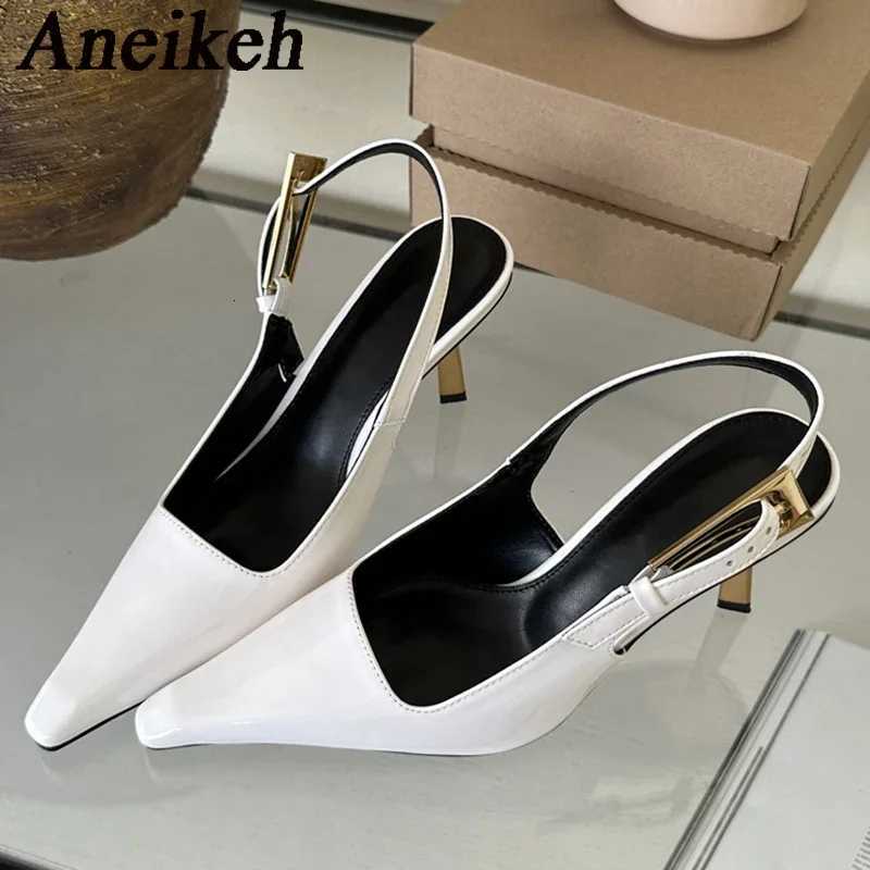 Aneikeh 2025 Summer New Band Women Pumps Shoes Fashion Shallow Slip On Slingback Sandals Thin High Heel Dress Sexy Pumps Shoes C260321