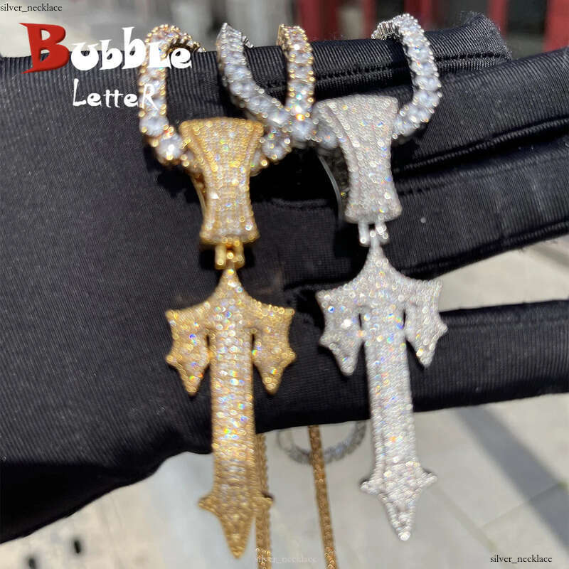 Jewelry T-shaped sword cross pendant necklace men's Silver inlaid Moissanite Hip Hop trendy jewelry