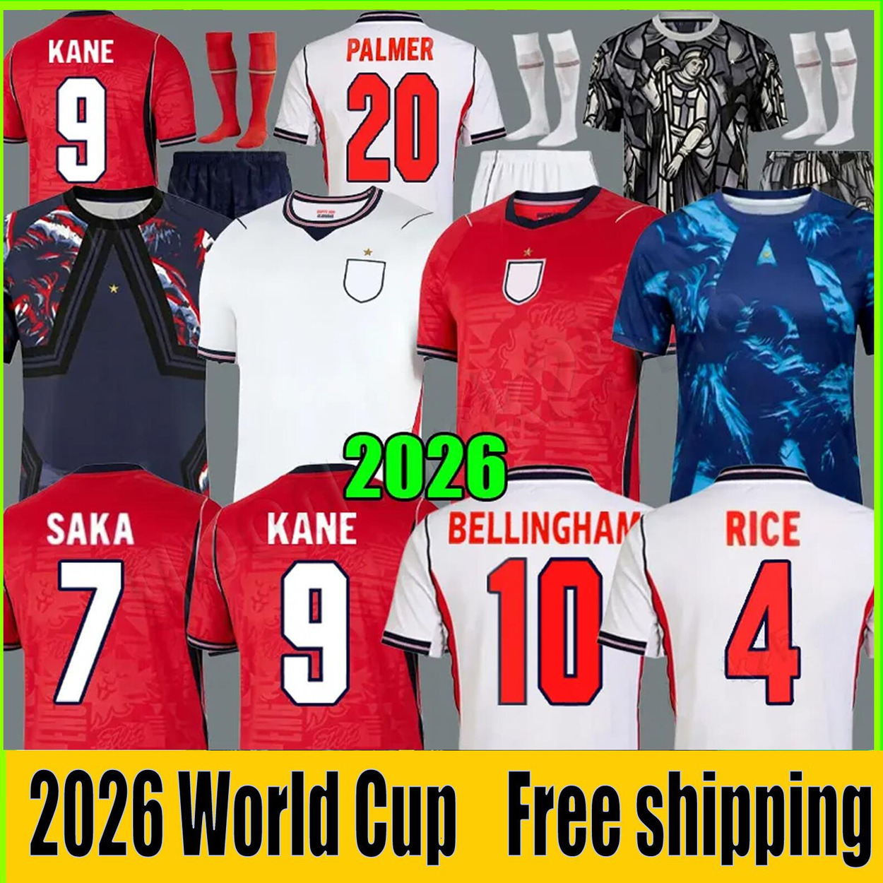 England World Cup 2026 Football Shirt Kit 26 27 KANE 10 BELLINGHAM 10 SAKA 7 RICE 41 FODEN 11 PALMER 24 Women Girls Kids Free Shipping UK 66