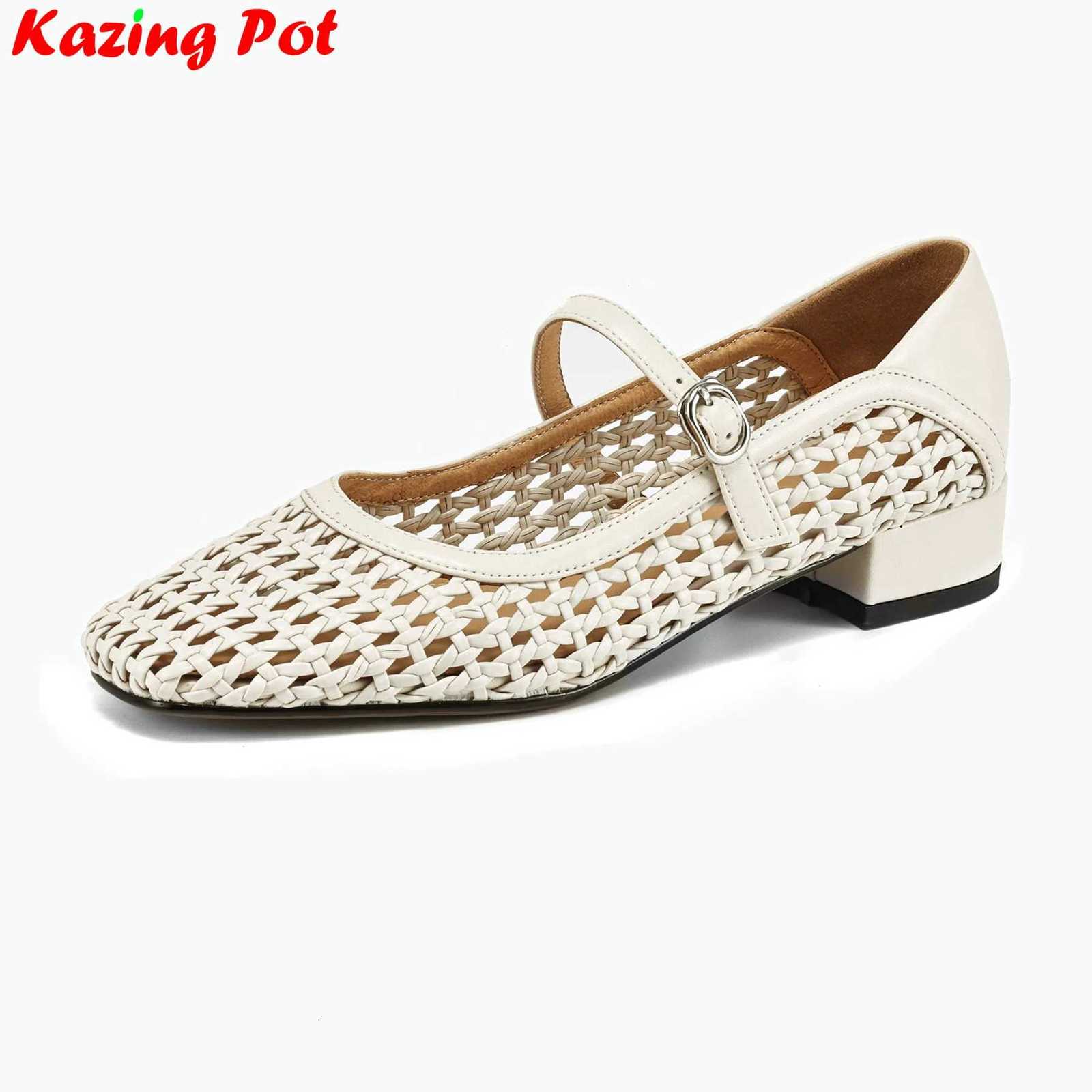Krazing Pot Fashion Breathable Square Toe Med Heels Summer Shoes Sweet Concise Mary Janes Office Lady Elegant Women Pumps C260321