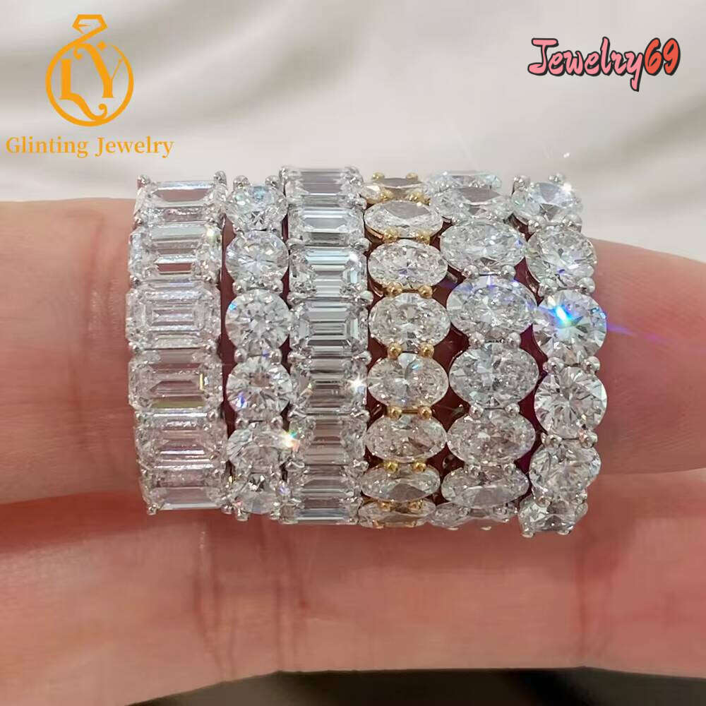 Grown Lab Emerald Oval Cut Pave Bezel Eternity Band Rings 18K 14K Pure Gold Synthetic Diamond Ring Jewelry