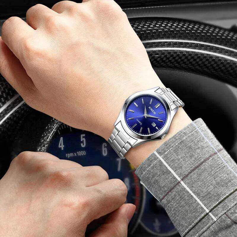 Montre Homme Men XINEW Brand Watches Silver Boys Fashion Casual Stainless Steel Band Date Quartz Watch Relogios Masculinos 2025