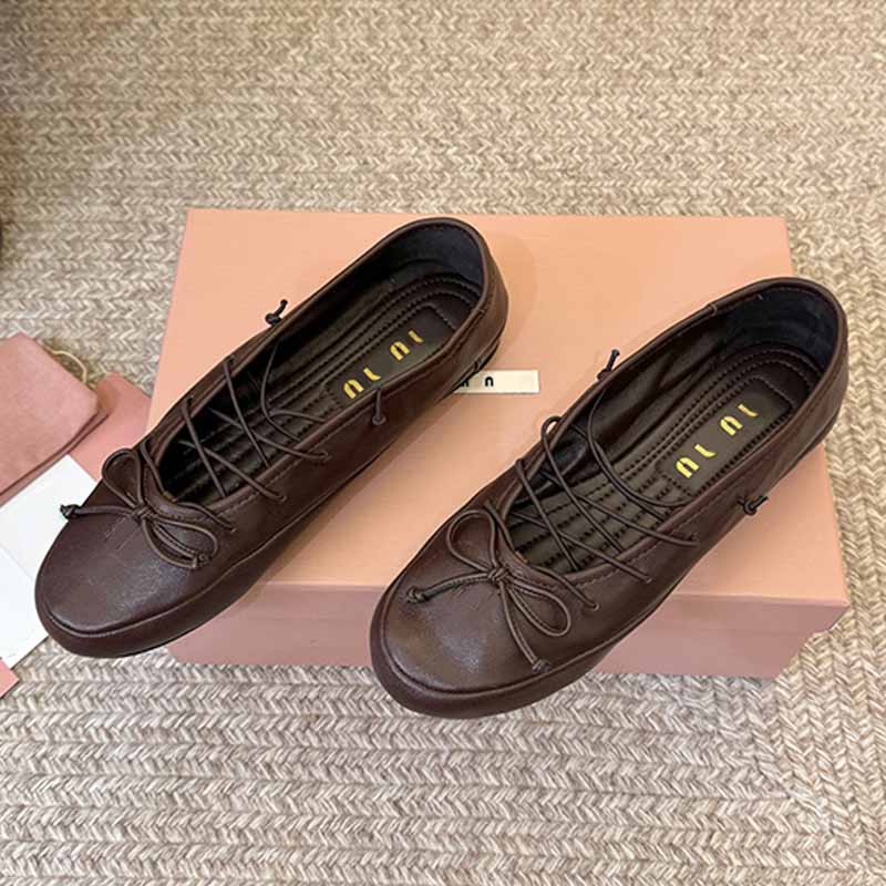 Designer New Arrivals Nappa Leather Ballet Flat Soft Nappa Leather Soft Bottom Design Lightweight Comfortable WOMEN Leather gentle retro ballerinas shoes