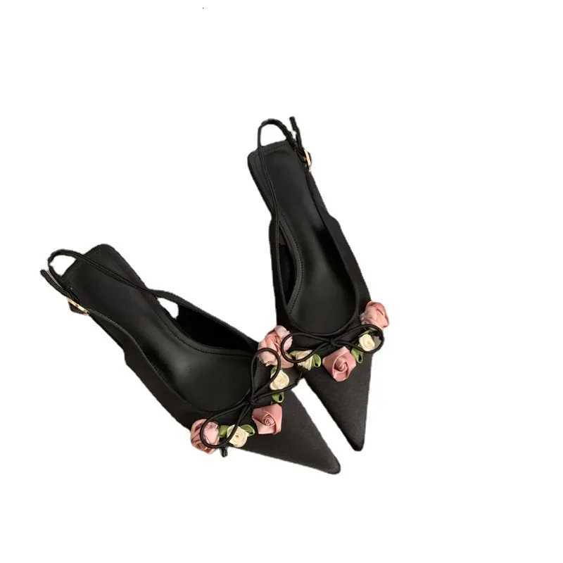 2024 New Spring Summer Fashion Flower Sweet Pointed Shallow Pointed Toes Lolita Bow Needle Casual Thin High Womens Shoes C260321