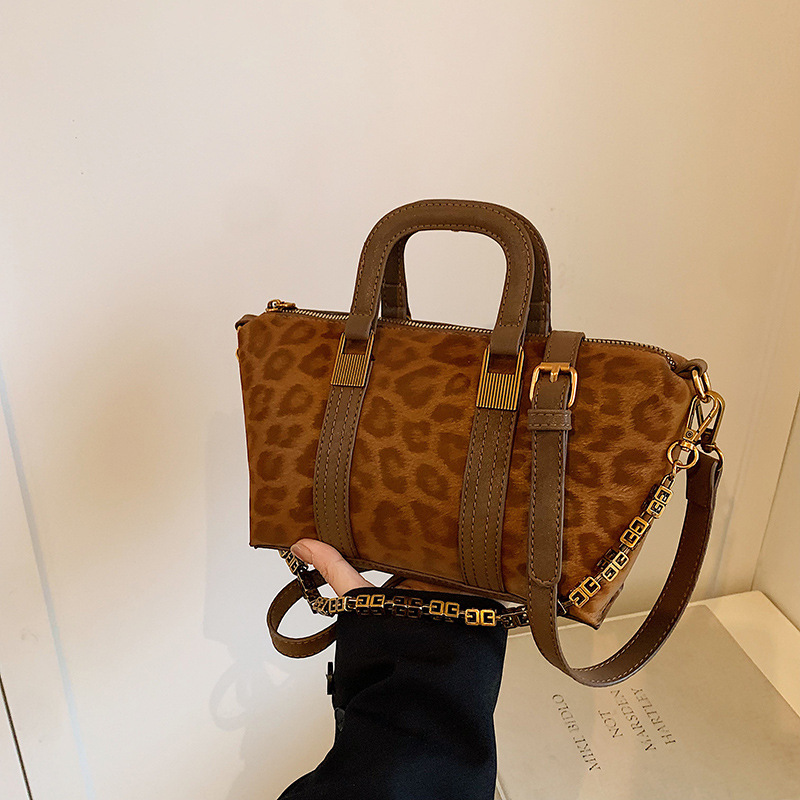 2026 New Leopard Print Vintage Chain Bag for Women, Versatile Pillow-Shaped Crossbody & Top Handle Purse