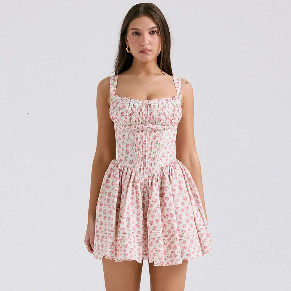 Summer New k30 Designer Fashionable Sexy Flower Belt Short Skirt Elegant Slimming Dress Women's Fluffy Skirt