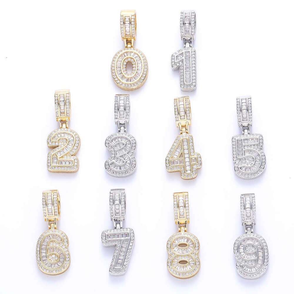 Jewelry minimalist Moissanite 0-9 number pendant Hip Hop rap trendy men's freely combinable necklace