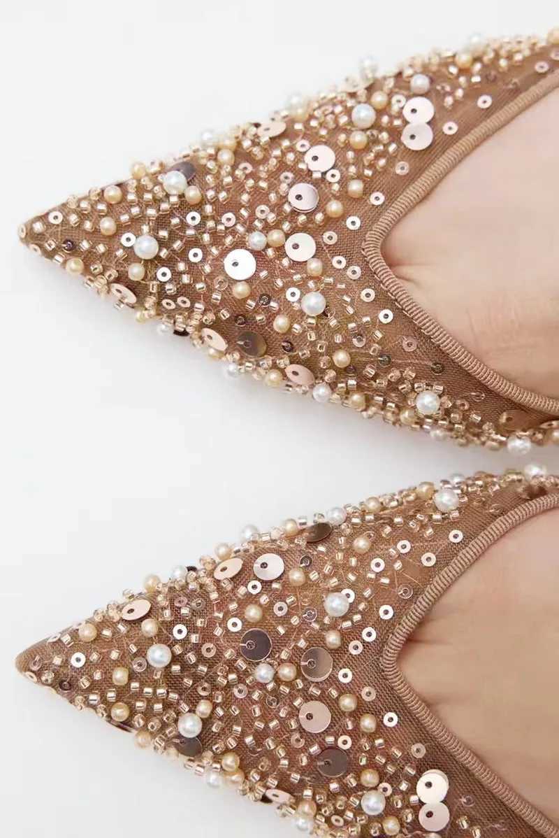 Designer Bling String Bead Mesh High Heels Women Sexy Pointy Toe Breathable Heeled Sandals Elegant Slingbacks Women Pumps C260321